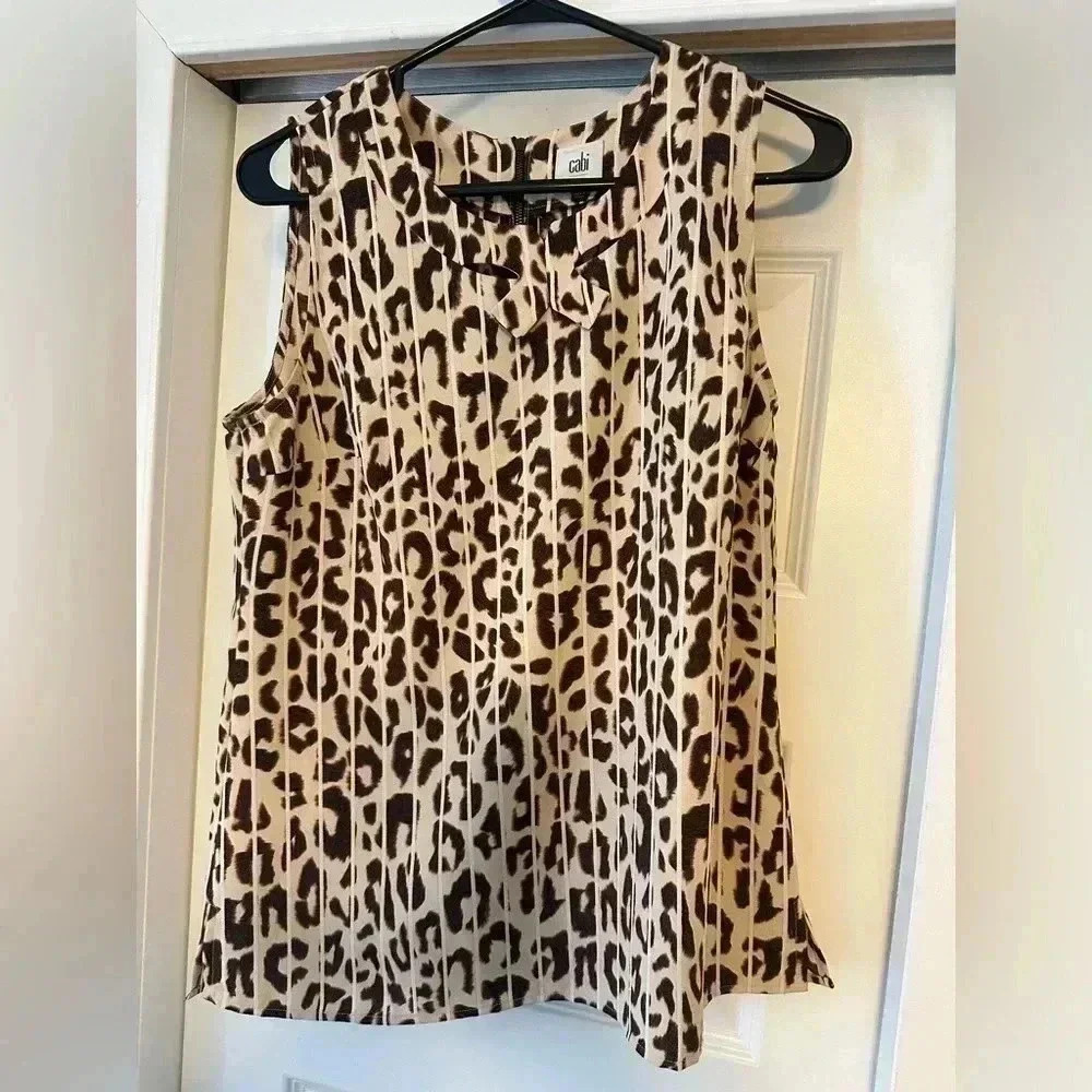 Cabi Women’s Shirt Ginger Animal Print Blouse Sleeveless Top Zip Leopard Size S